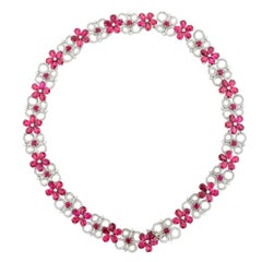 Sunita Nahata Floral Rubelite Necklace with Diamond in 18 Karat Gold