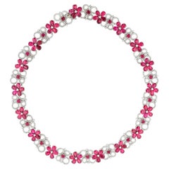 Floral Rubelite Necklace with Diamond in 18 Karat Gold
