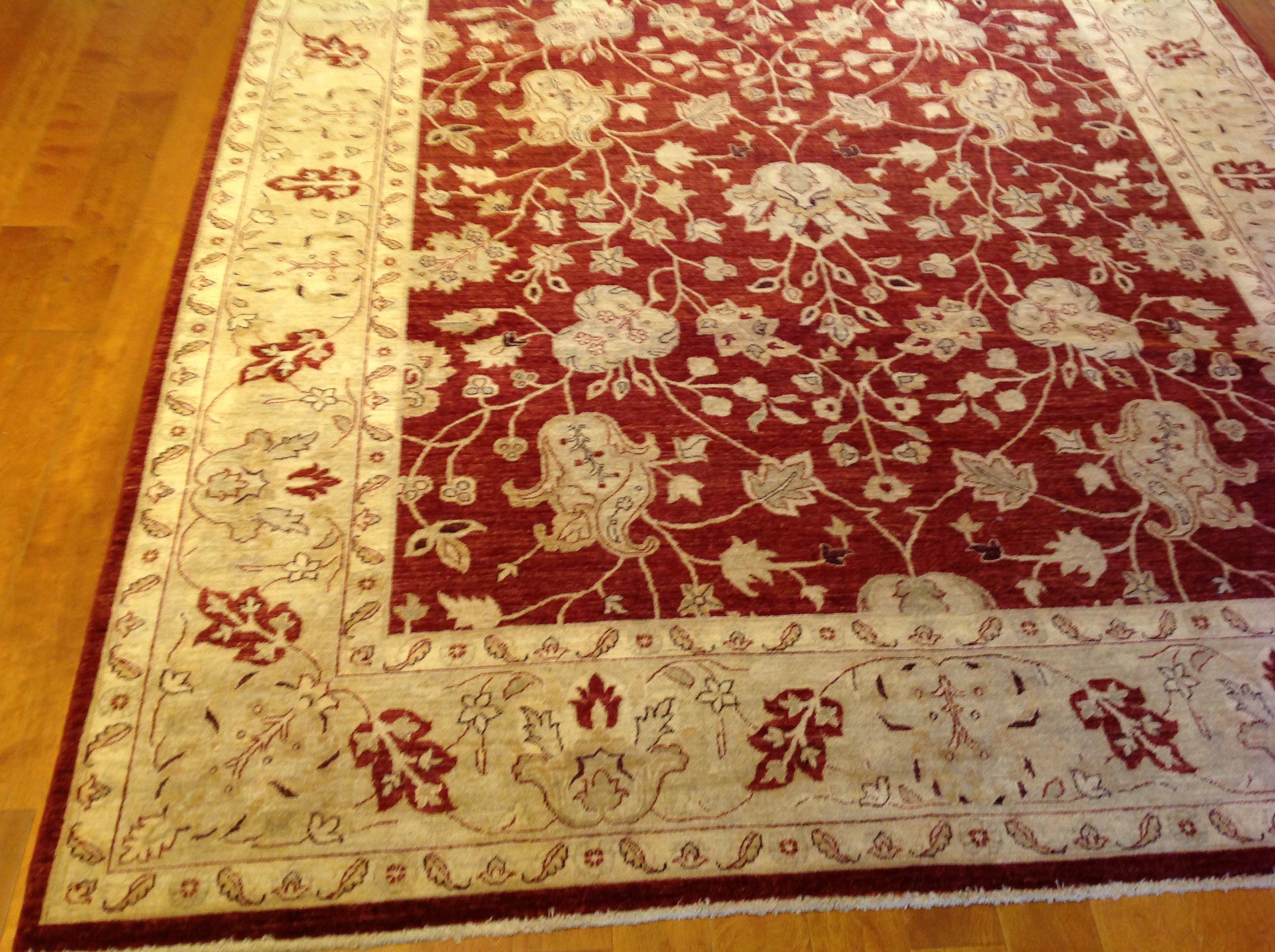 Pakistani Floral Rug in Red and Beige  For Sale