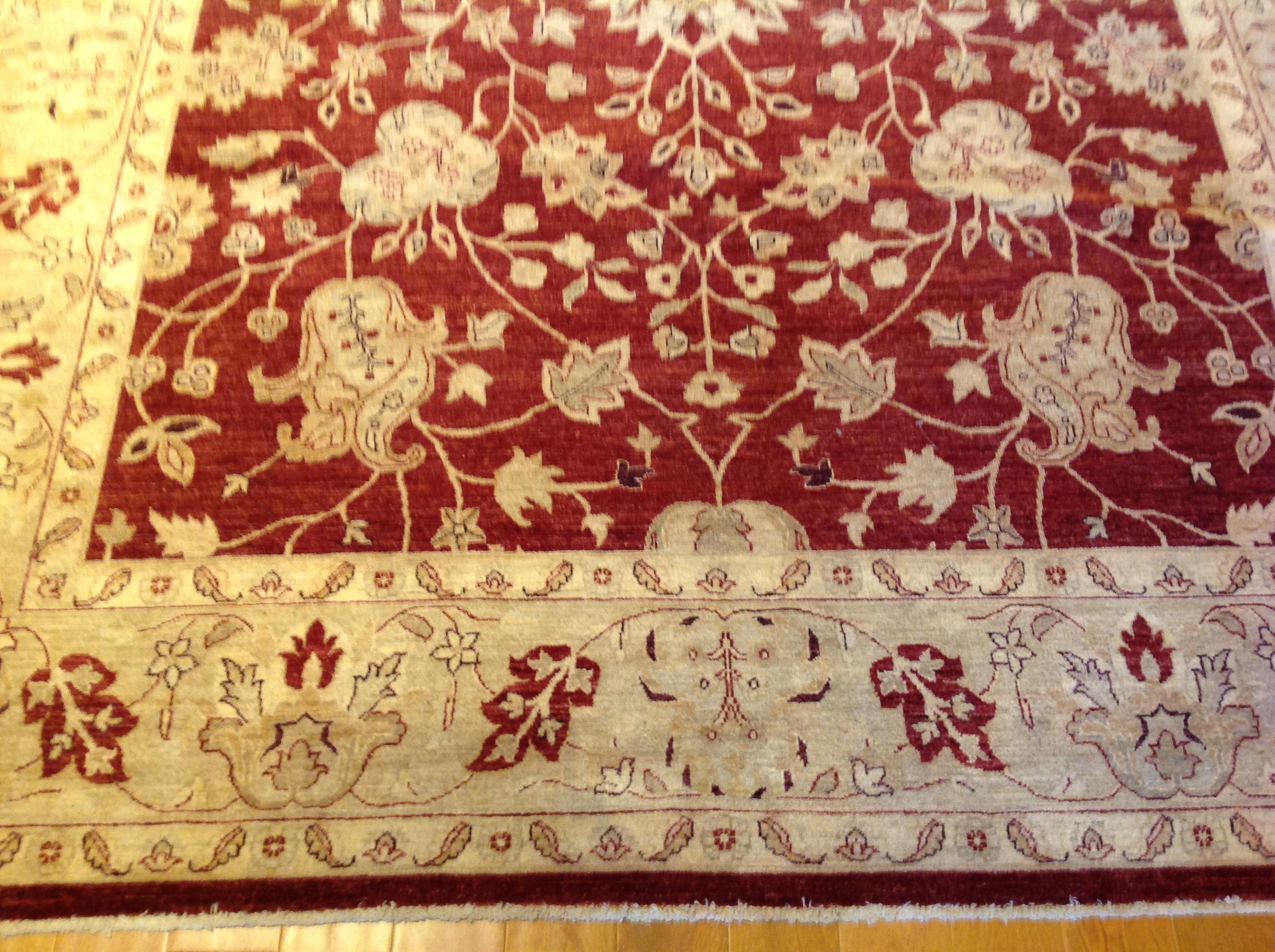 Hand-Knotted Floral Rug in Red and Beige  For Sale