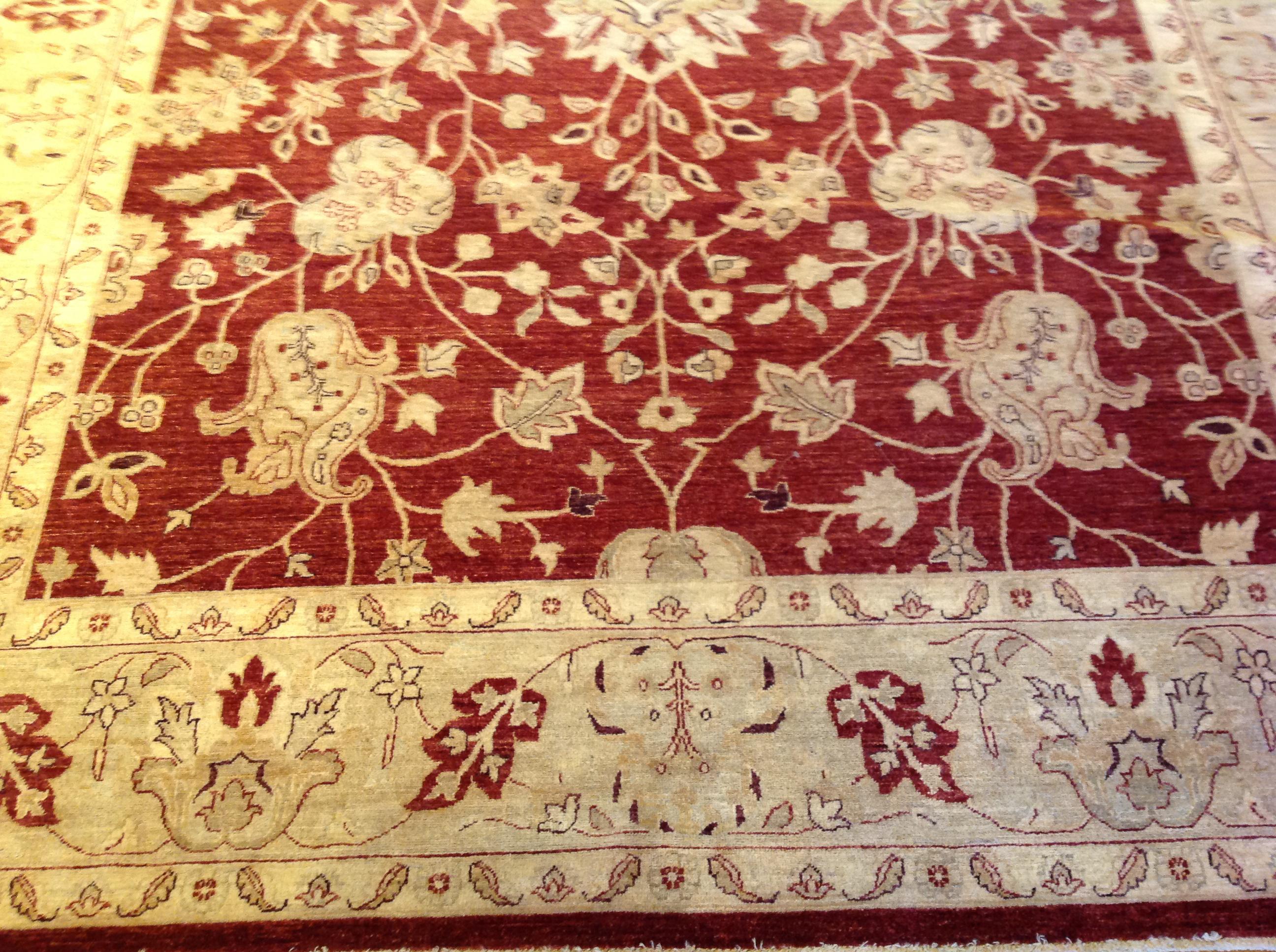 Contemporary Floral Rug in Red and Beige For Sale
