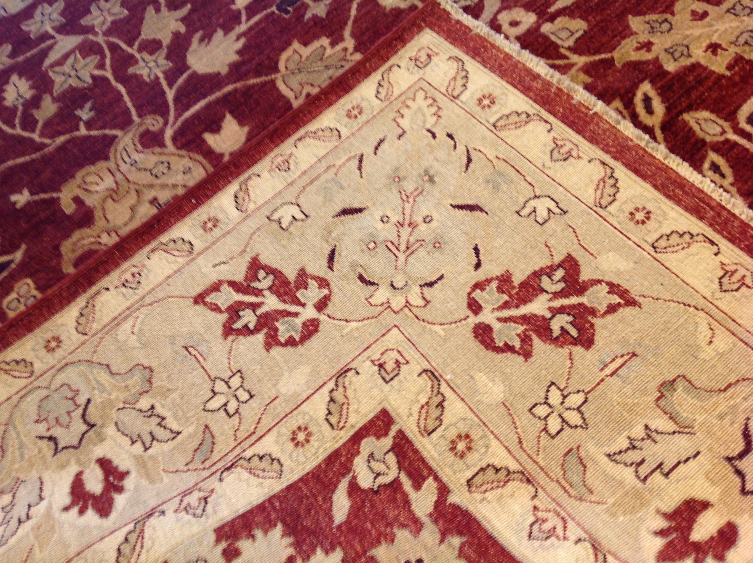 Wool Floral Rug in Red and Beige  For Sale