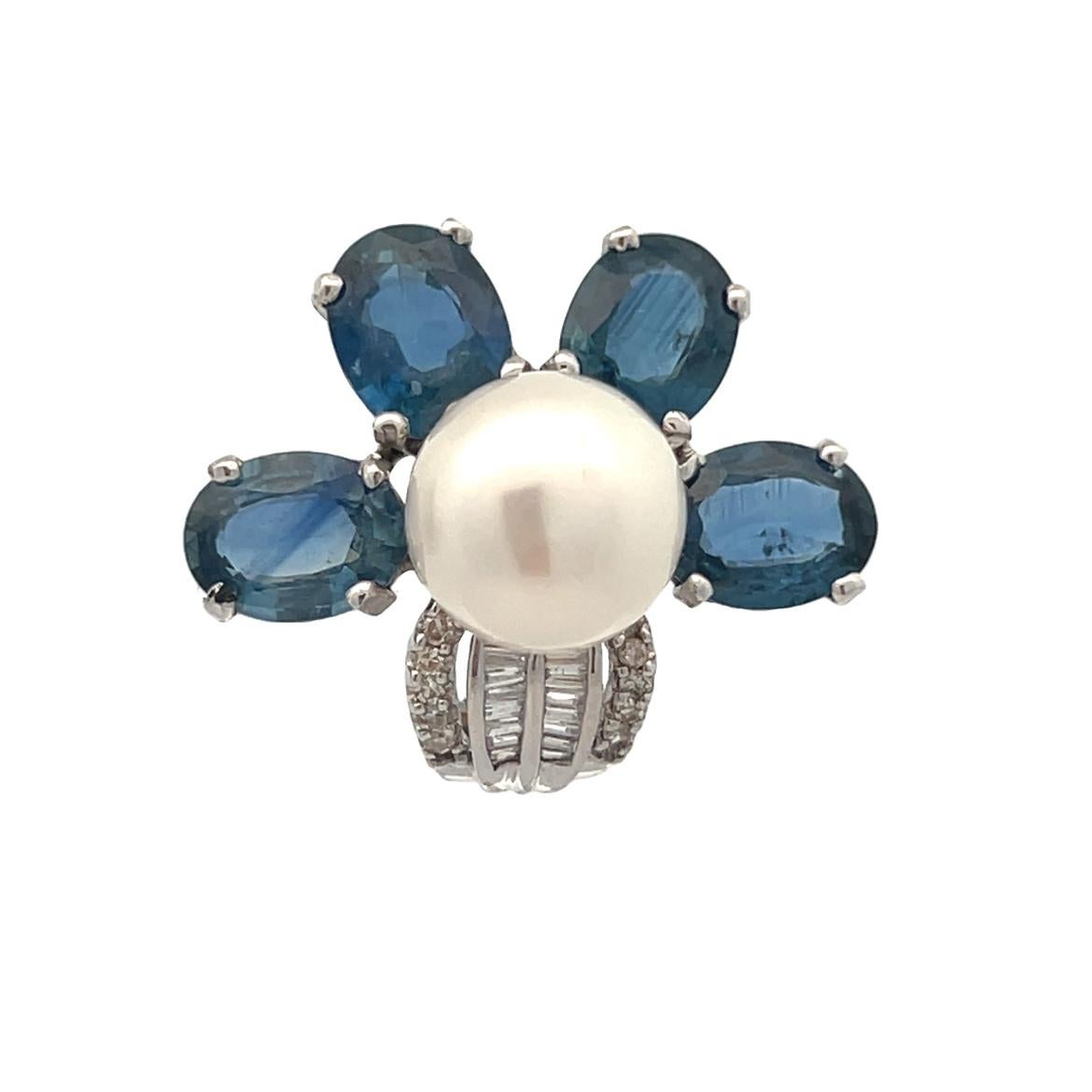 Floral Sapphire and Pearl Earrings For Sale 5