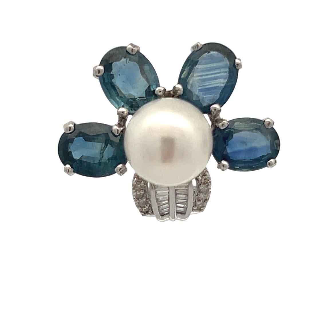 Floral Sapphire and Pearl Earrings For Sale 7