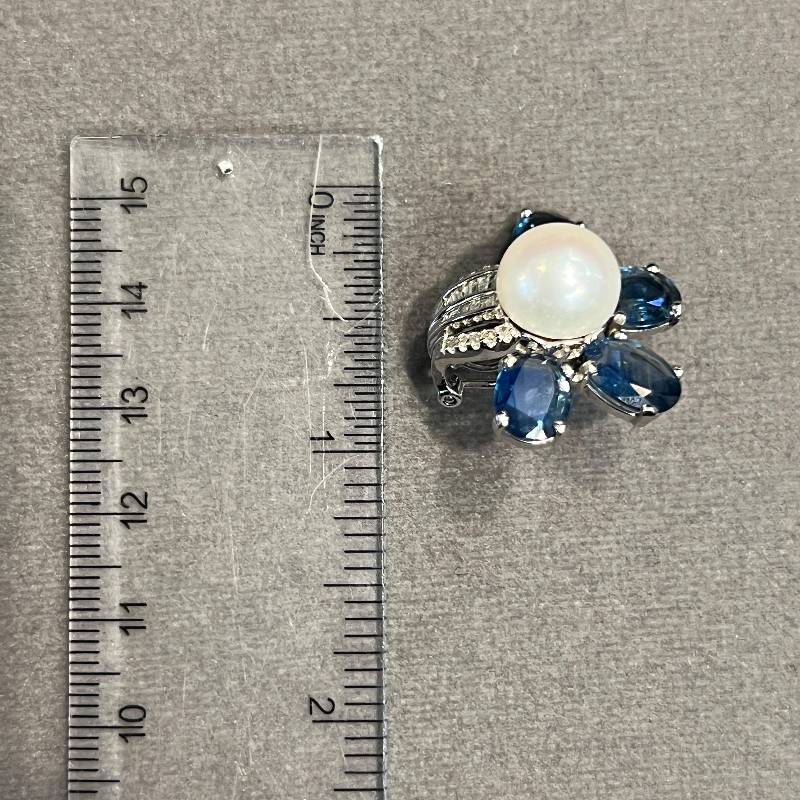 Women's Floral Sapphire and Pearl Earrings For Sale