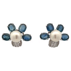 Pendientes florales de zafiro y perlas