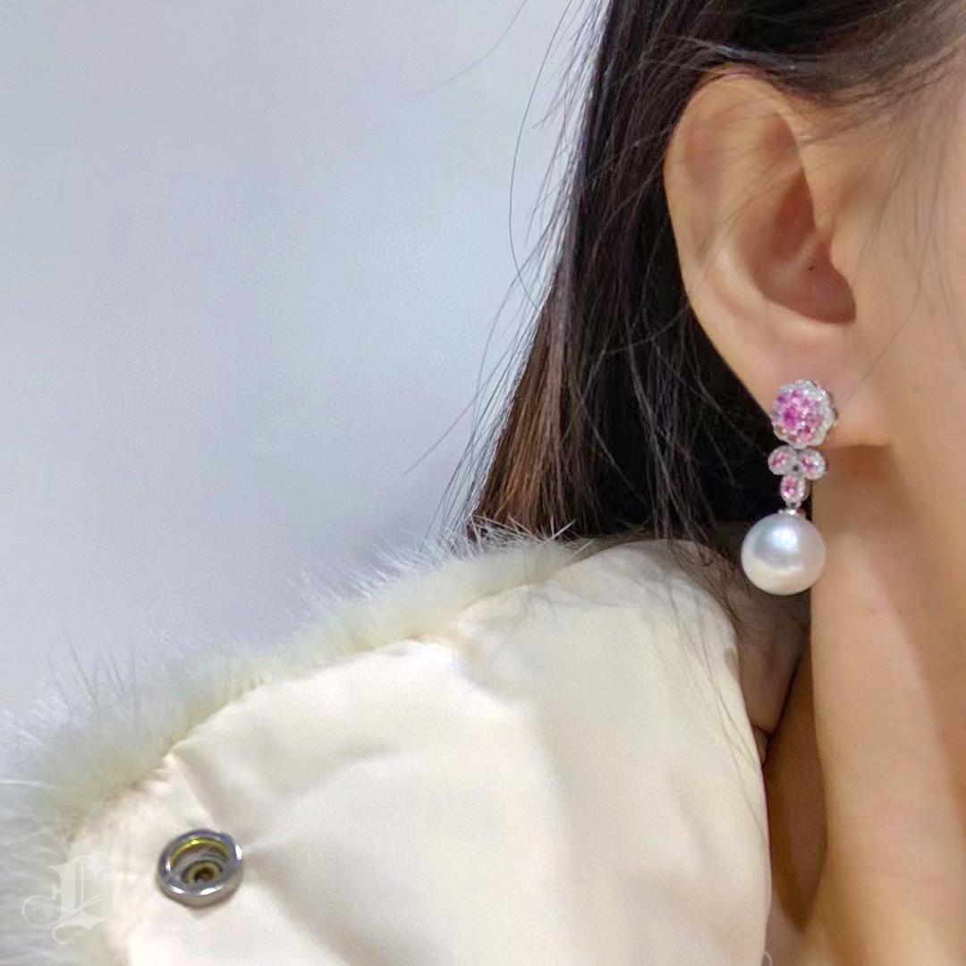 Uncut 【Vine Symphony】Floral Sapphire Aurora South Sea Pearl Diamond Evening Earrings For Sale