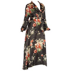 Vintage Floral Satin Wrap Dress Dressing Gown, 1940s