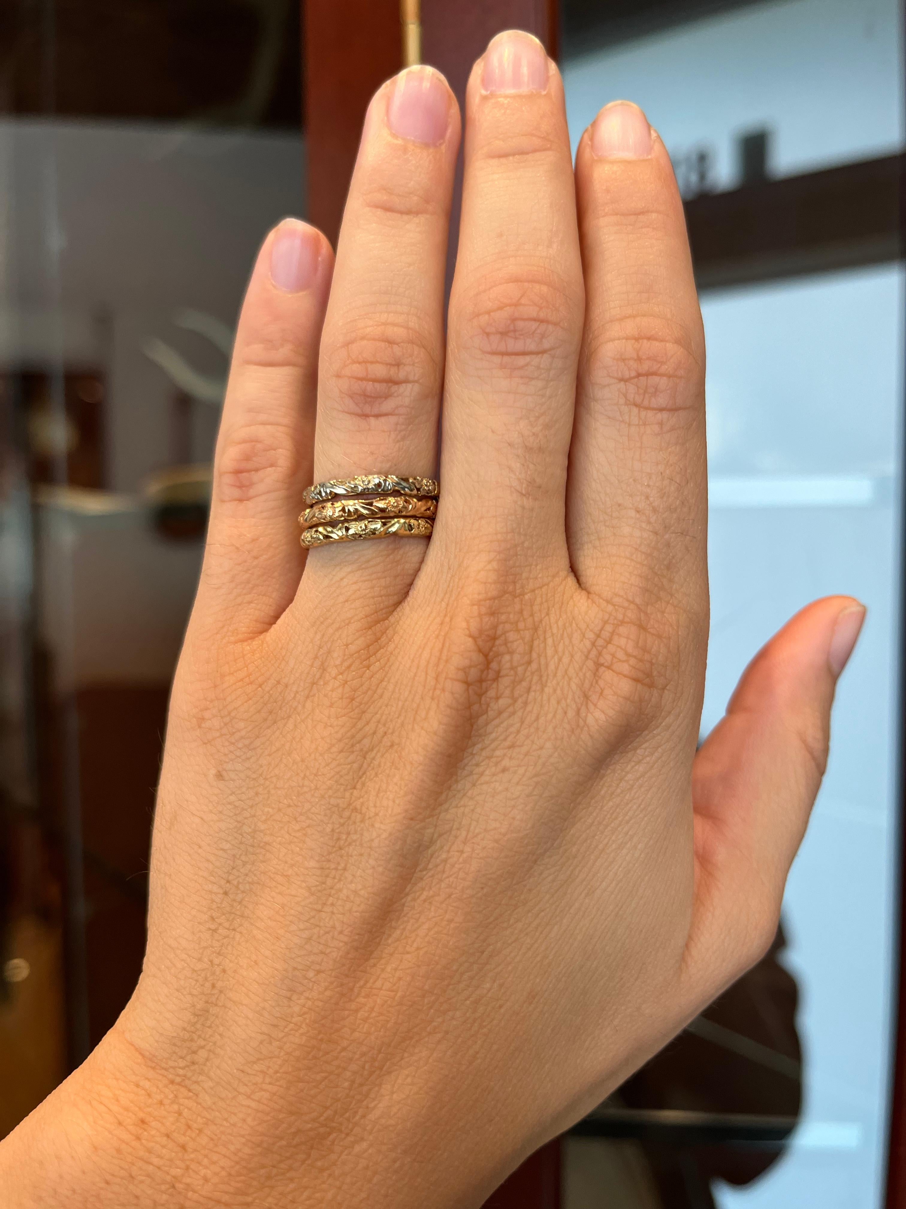 Floral Sculpted White Gold Vintage-Inspired Wedding Band For Sale 1