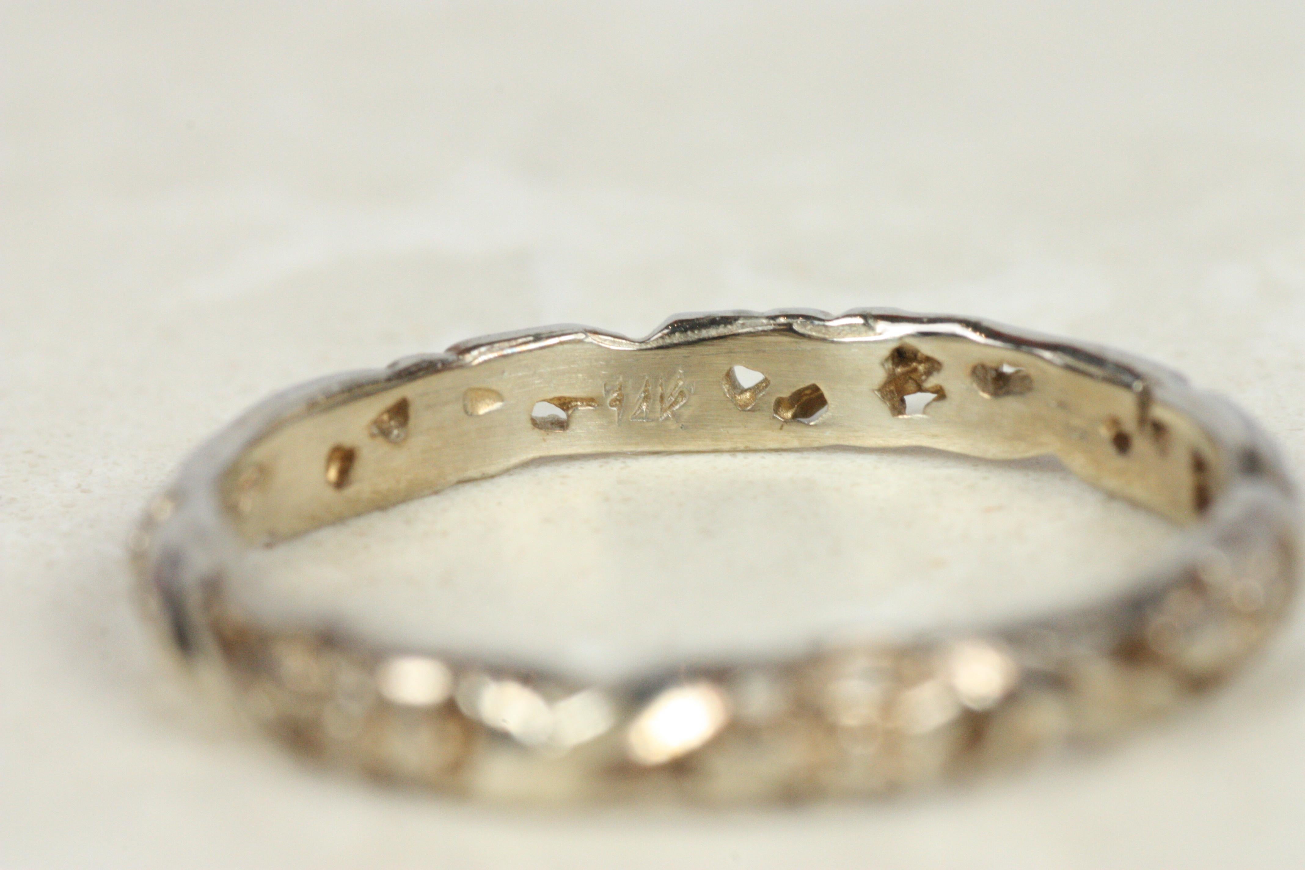 Floral Sculpted White Gold Vintage-Inspired Wedding Band For Sale 3