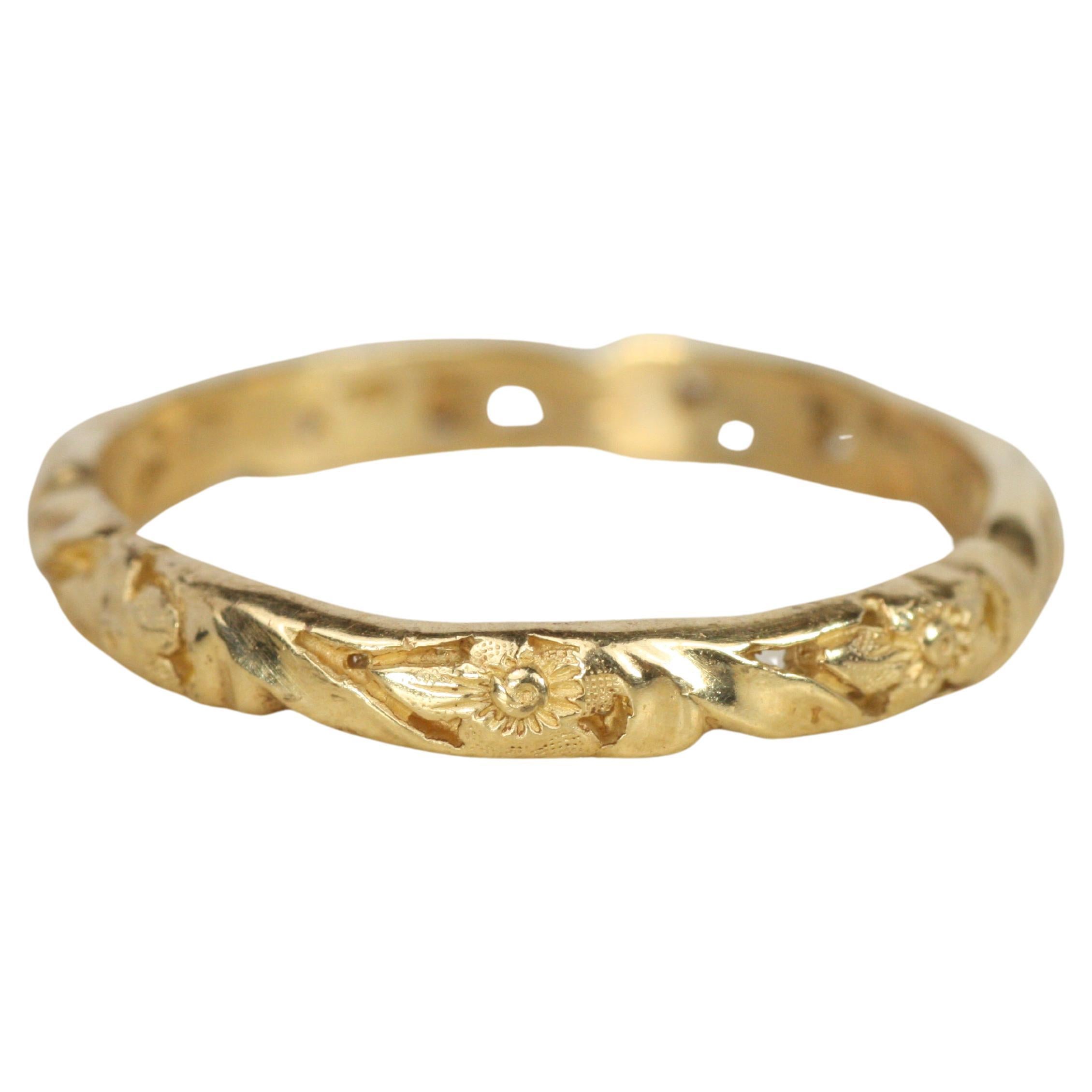 Floral Sculpted Yellow Gold Vintage-Inspired Wedding Band