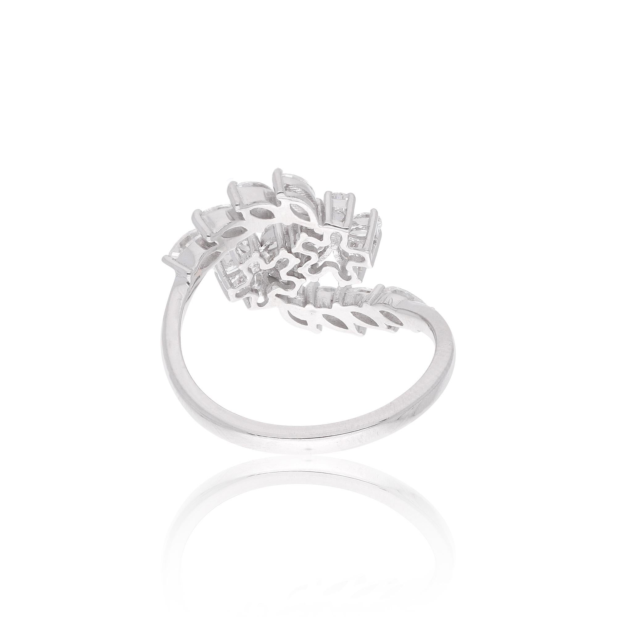 in vendita:  Floral Shape Pear Marquise Natural Diamond Bypass Engagement Ring 14k White Gold 3