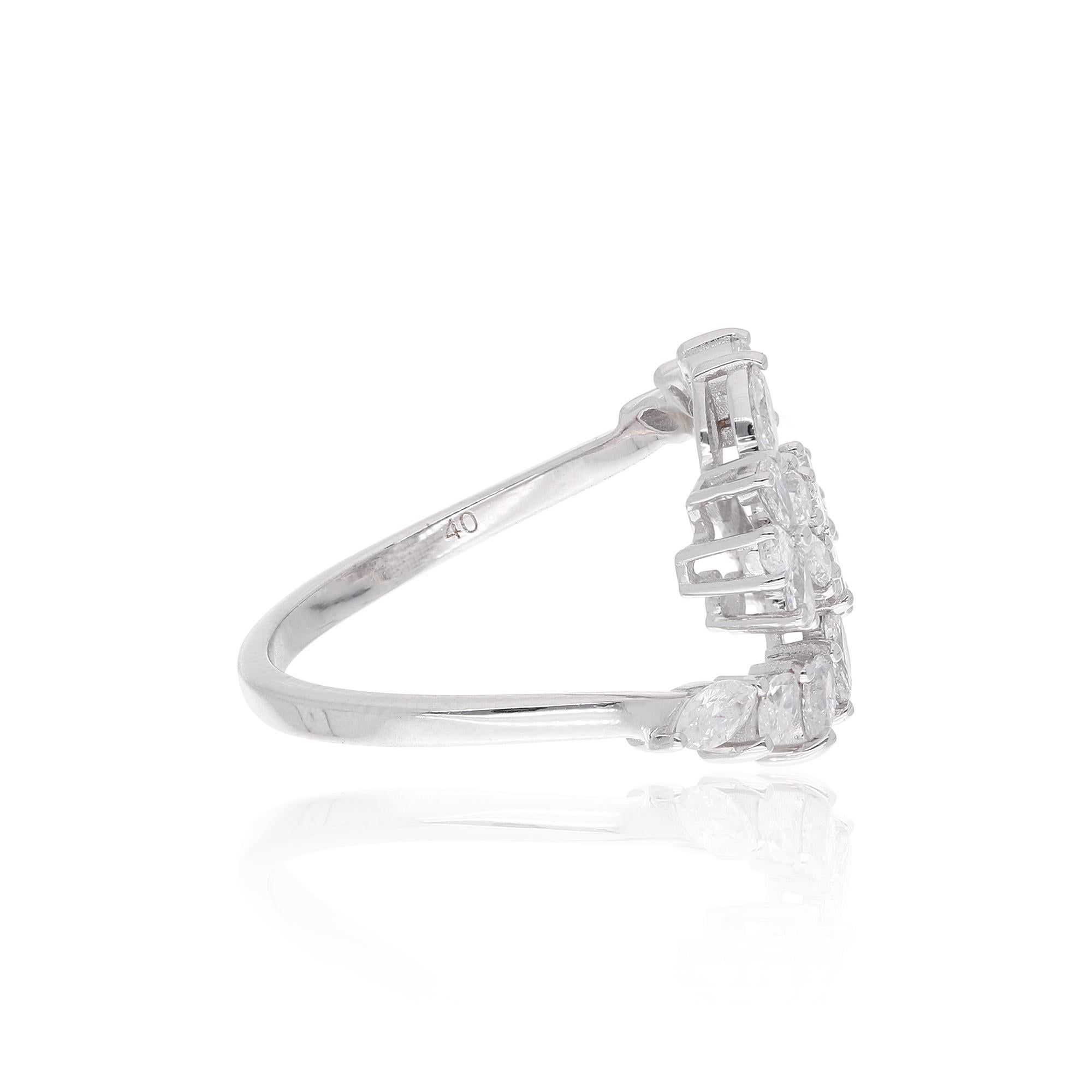 in vendita:  Floral Shape Pear Marquise Natural Diamond Bypass Engagement Ring 14k White Gold 6
