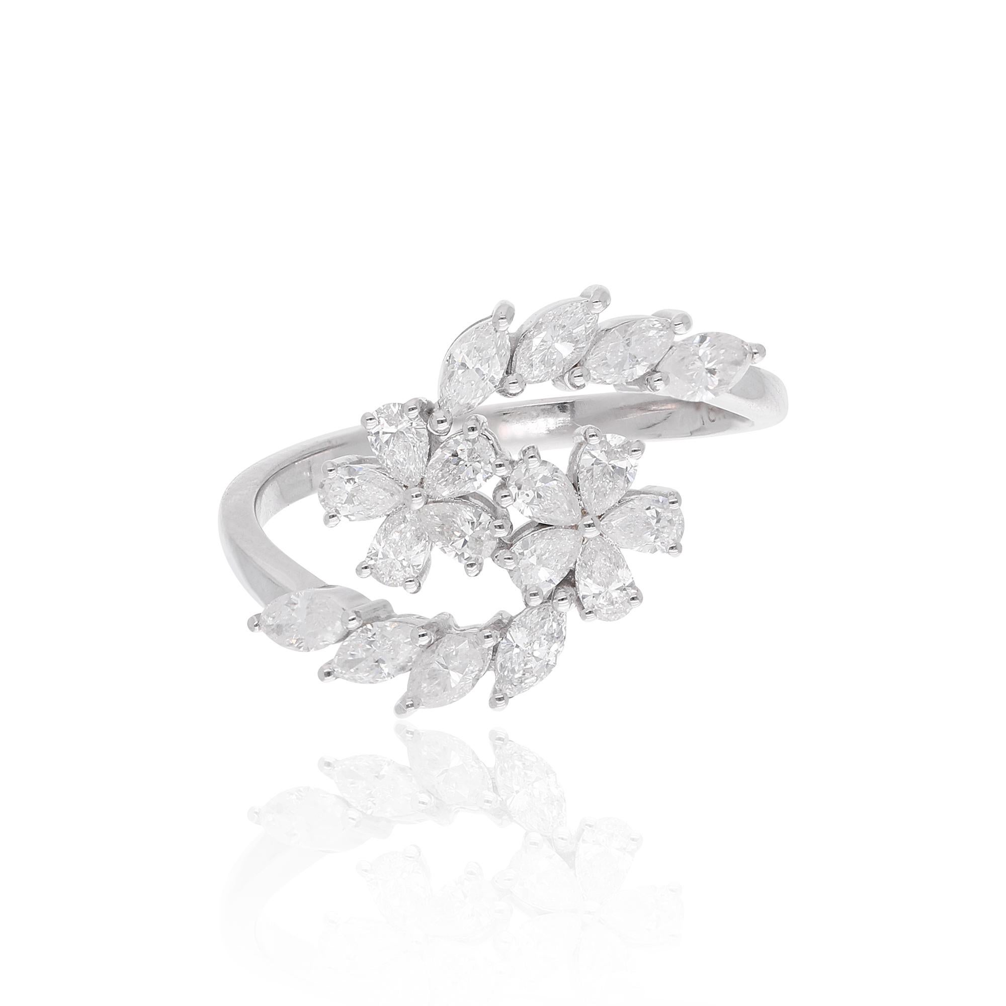 Floral Shape Pear Marquise Natural Diamond Bypass Engagement Ring 14k White Gold