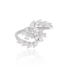 Floral Shape Pear Marquise Natural Diamond Bypass Engagement Ring 14k White Gold