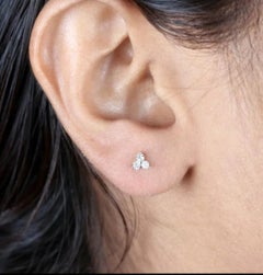Floral Shaped 14K Yellow Gold Diamond Stud Earring Handmade Engagement Jewelry