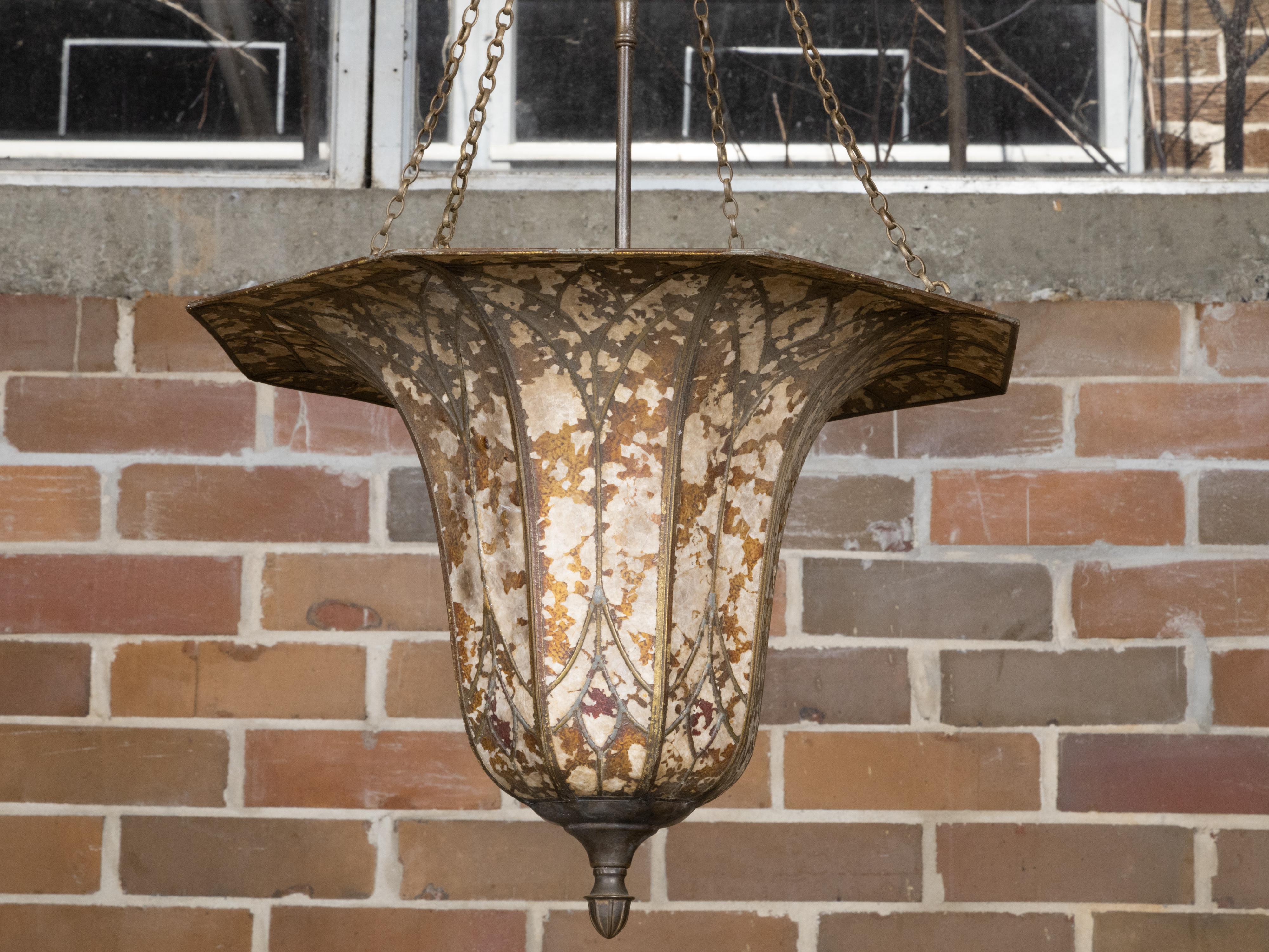 Floral Shaped Art Deco 1920s Mica Light Fixture, Wired for the USA In Good Condition In Atlanta, GA