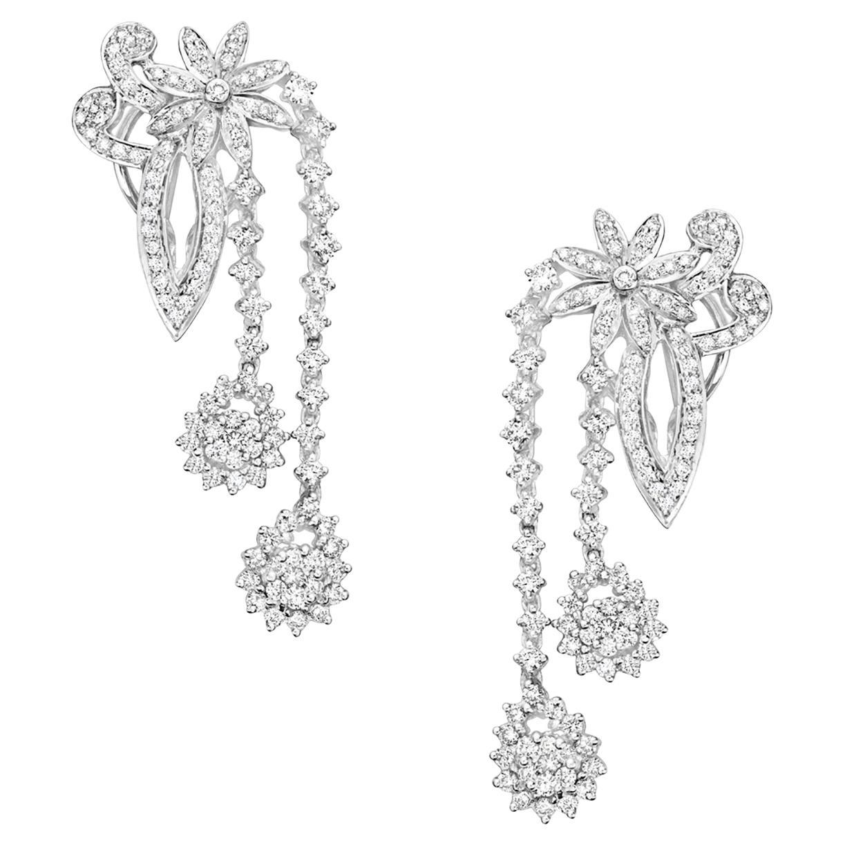 Floral Shaped Earrings with VS Diamonds Made in 18k White Gold For Sale