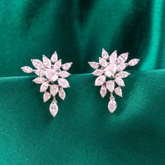 Orecchini con grappolo di diamanti taglio marquise in oro bianco 18 carati, 2,54 carati, certificati HRD