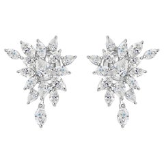 Marquise Diamond Cluster Earrings in 18K White Gold, 2.54 Carat, HRD Certified