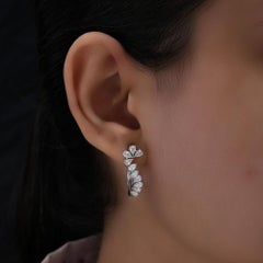 1.76 ct Pear Diamond Climber Hoop Earrings 14K White Gold Anniversary Gift