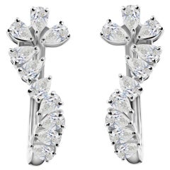 18K White Gold 1.76 Carat Natural Diamond Ear Climber Earrings Gift for Her
