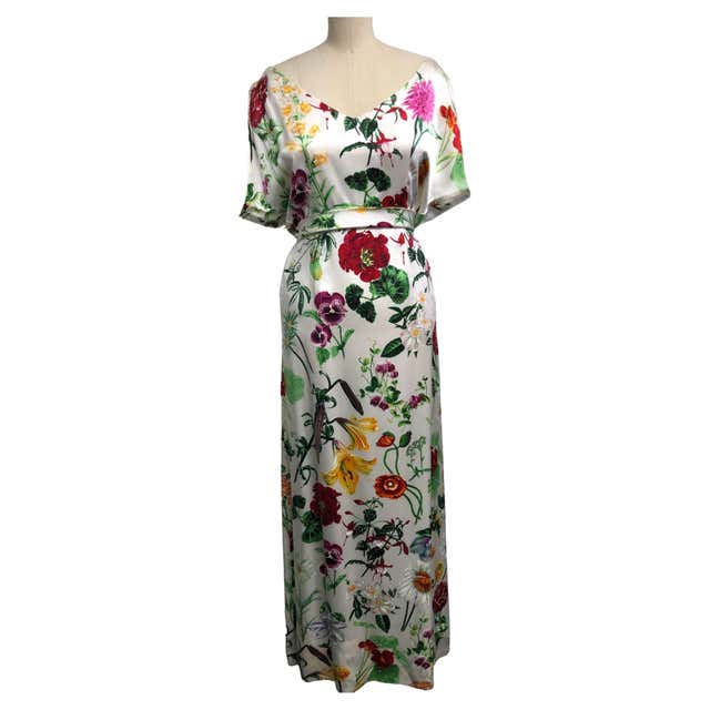 Chloé by Karl Lagerfeld Grey Floral Silk Maxi Dress, 1980s For Sale at ...