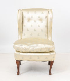 Floral Silk Upholstered Wingback Slipper Chair