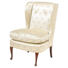 Floral Silk Upholstered Wingback Slipper Chair
