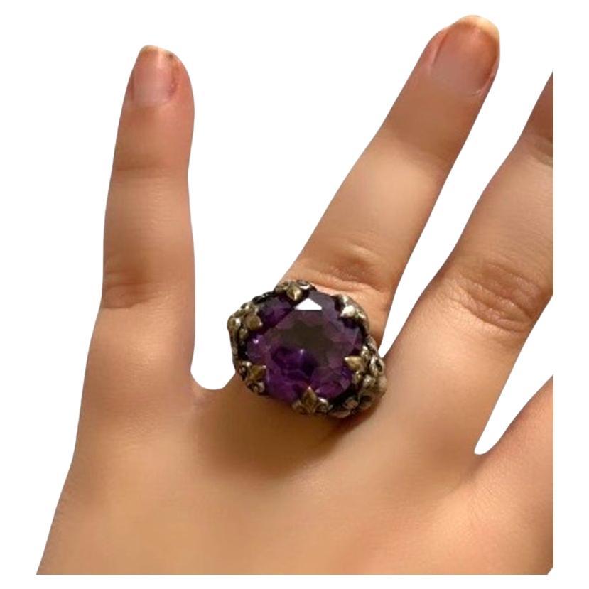 Anello floreale d'argento con ametista regolabile