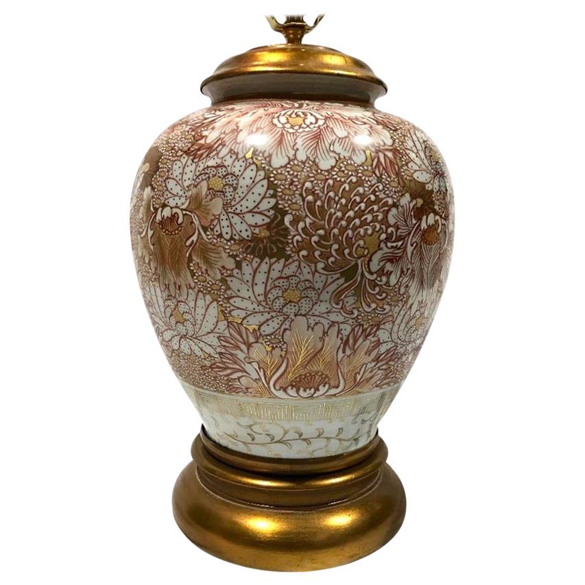 Single Porcelain Floral Motif Lamp For Sale