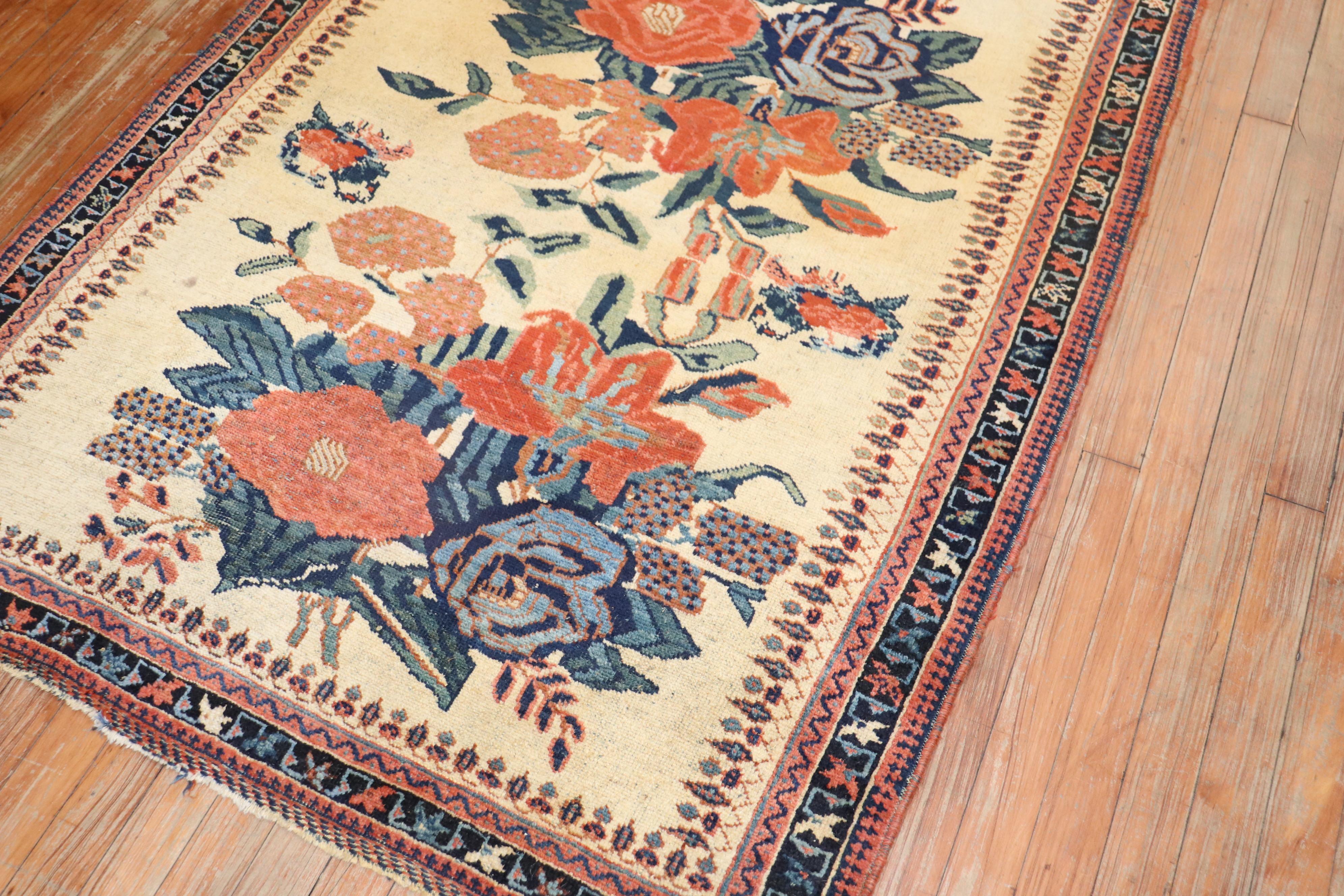 Hand-Woven Floral Square Persian Afshar Rug For Sale