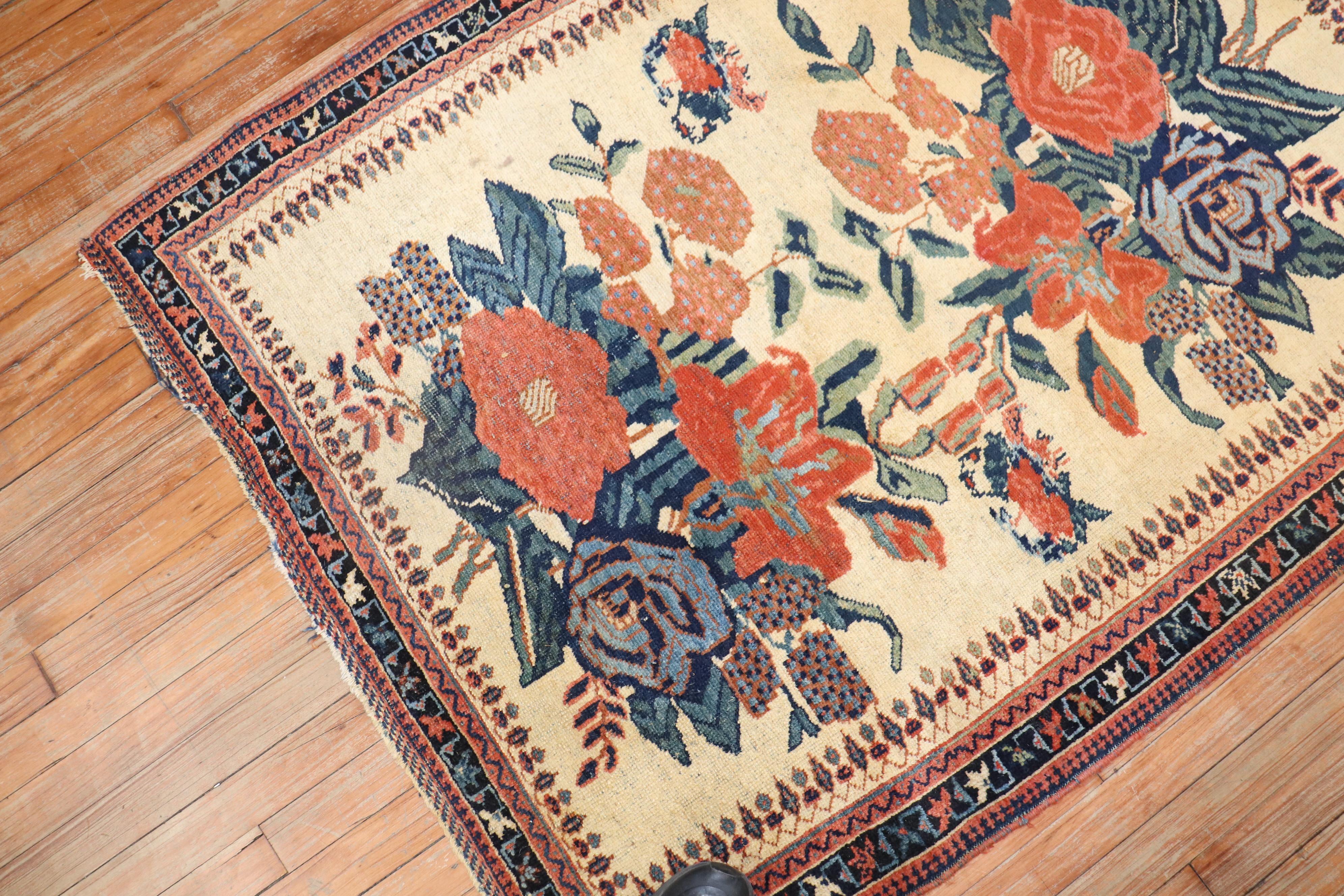 Floral Square Persian Afshar Rug In Good Condition For Sale In New York, NY