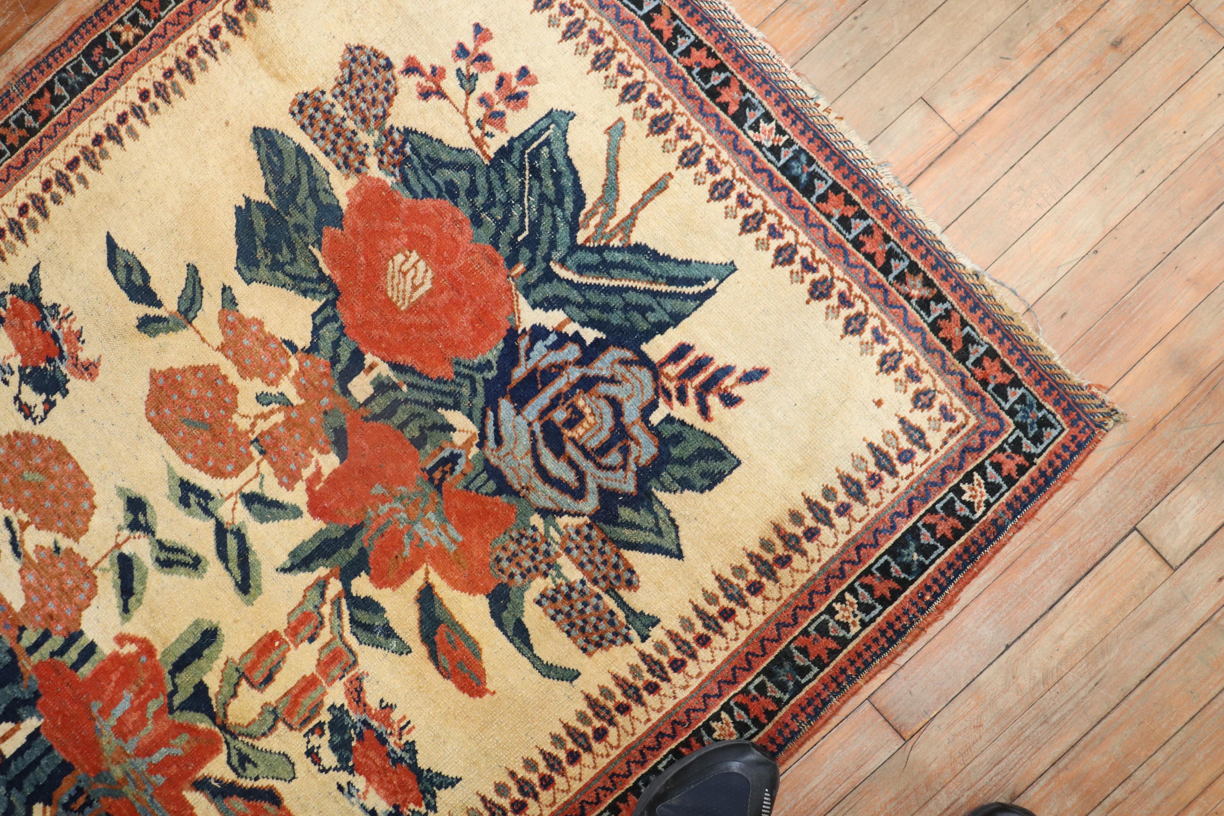 20th Century Floral Square Persian Afshar Rug For Sale