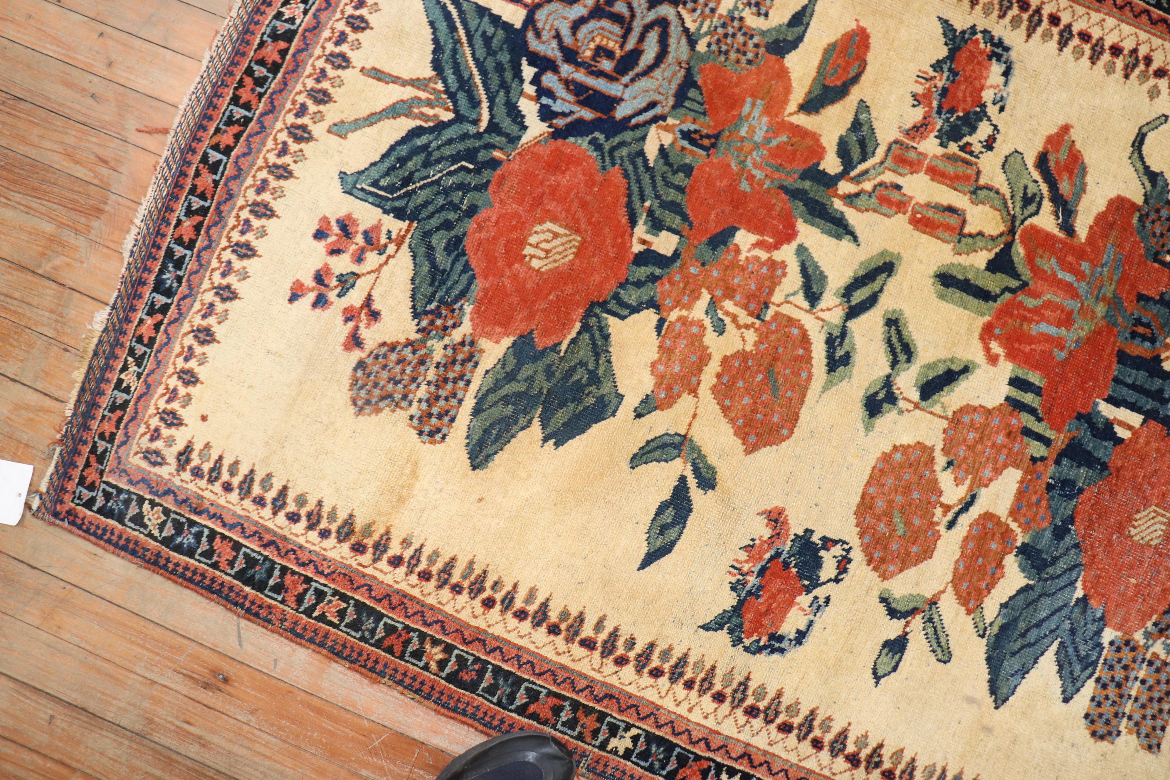 Wool Floral Square Persian Afshar Rug For Sale