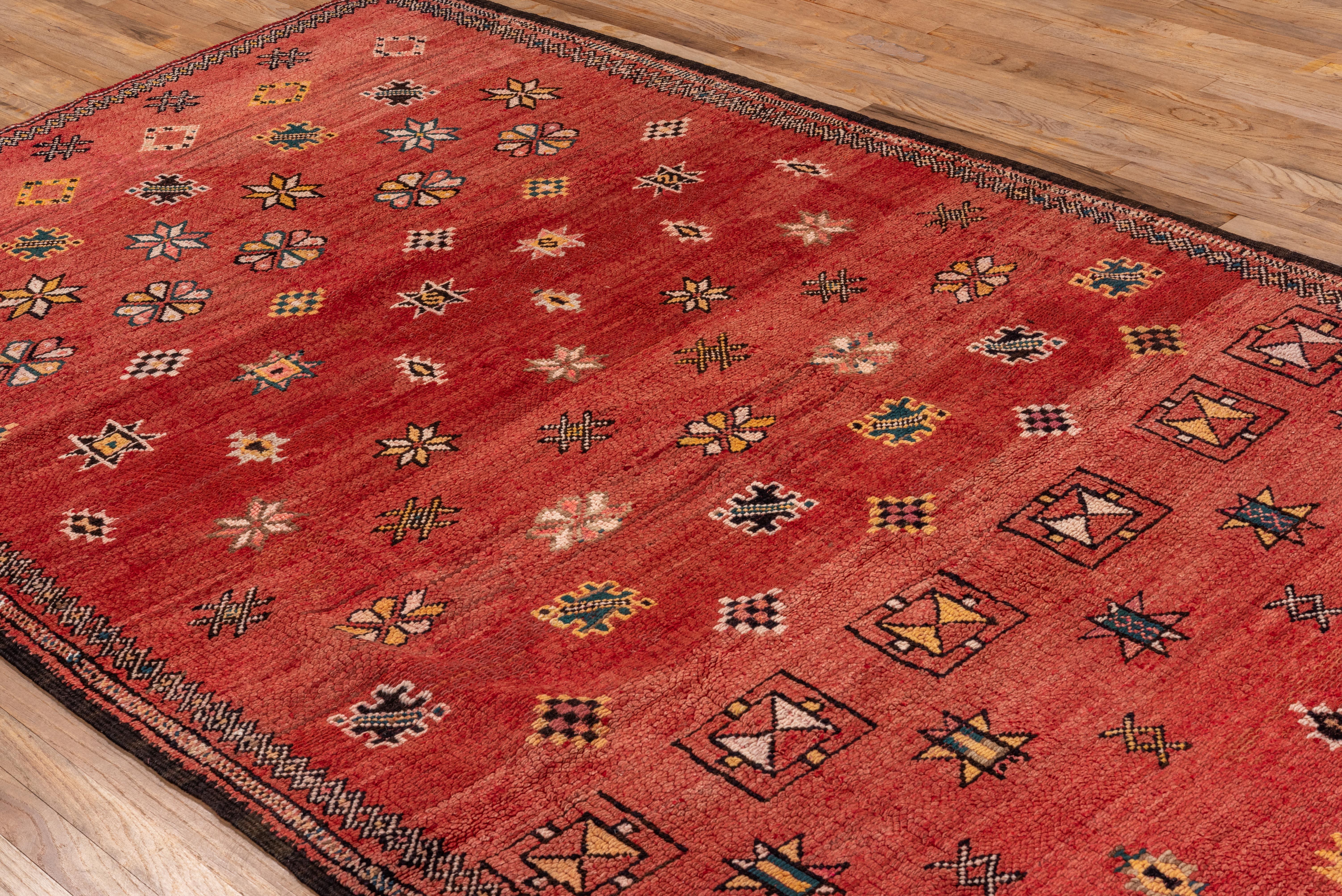 Die weiche rote Palette dieses Teppichs ist warm und einladend für jeden Raum, mit zart gewebten floralen, sternförmigen Akzenten über das Feld des Teppichs - dies ist ein schönes Vintage-Design aus der Mitte des zwanzigsten Jahrhunderts. 