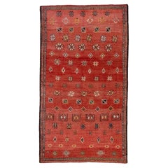 Vintage Floral Starred Allover Rug in Soft Red with Orange Pink Accented Trim