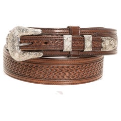 Used Floral Sterling Buckle on Vogt Belt