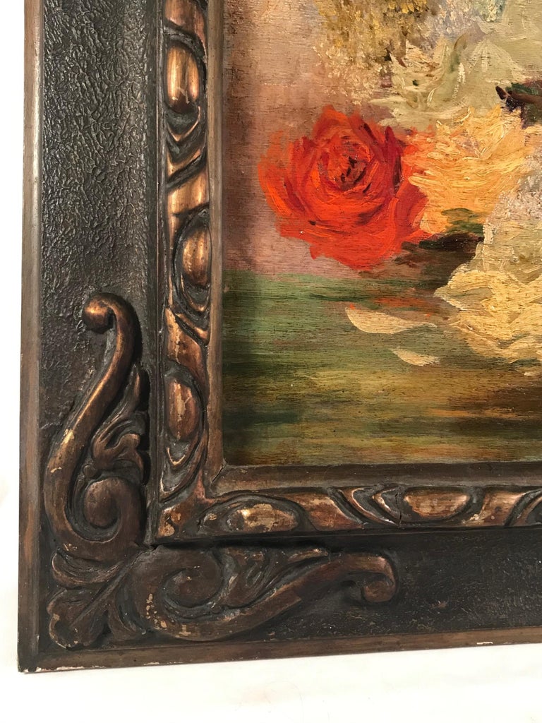 Floral Still Life, Framed Oil on Wood, Signed and Dated, 1935 2
