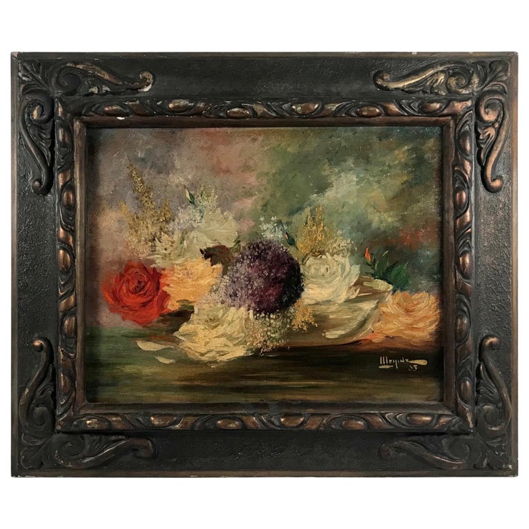 Floral Still Life, Framed Oil on Wood, Signed and Dated, 1935