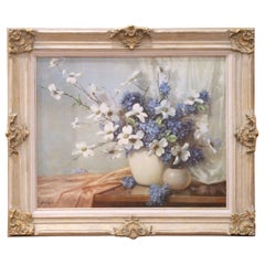 Floral Still Life Giclee with Dogwood Blossoms & Blue Hydrangeas by A. D. Greer