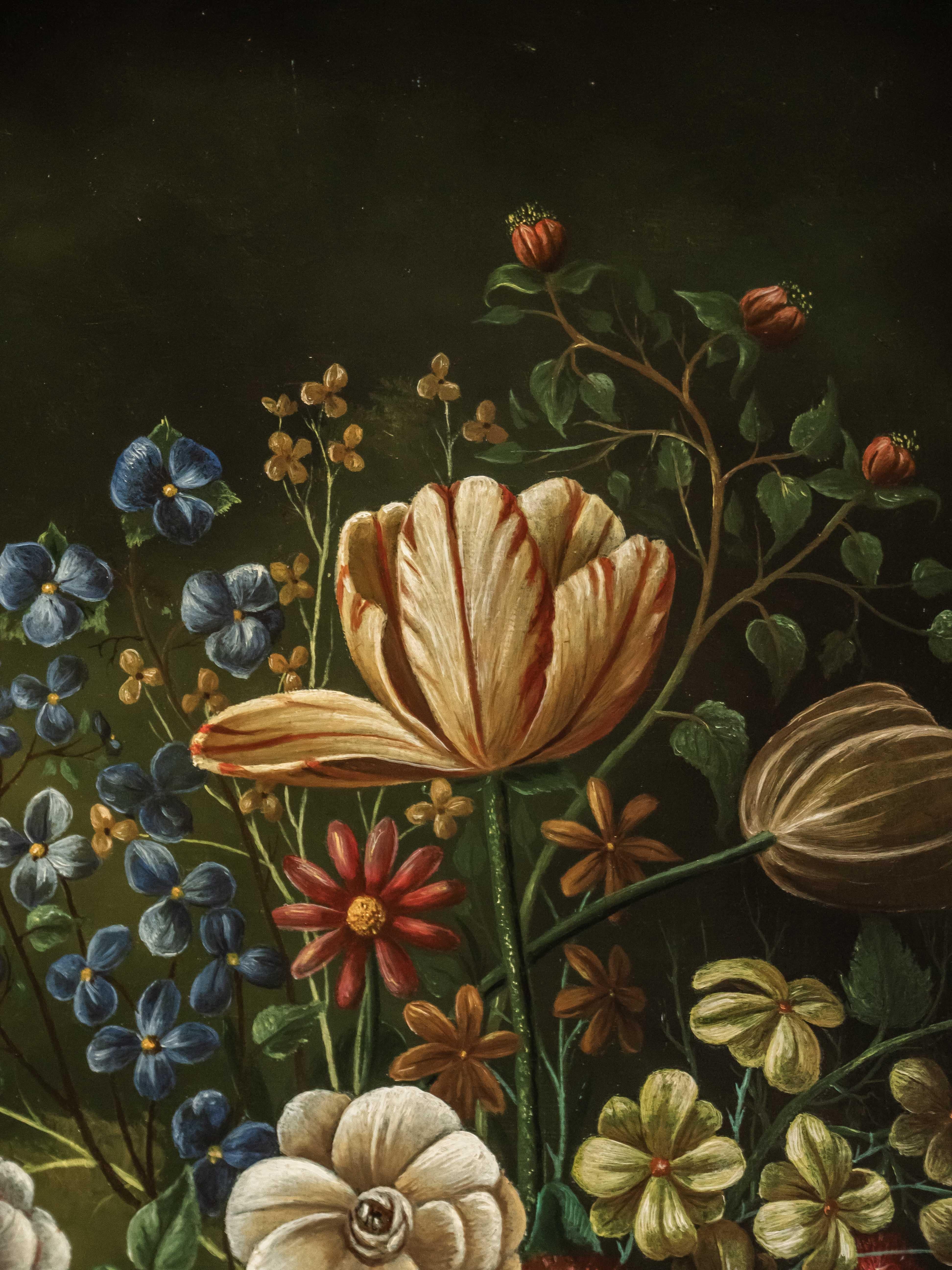 Painted Floral still life in Renaissance style 78.5 X 69 cm For Sale