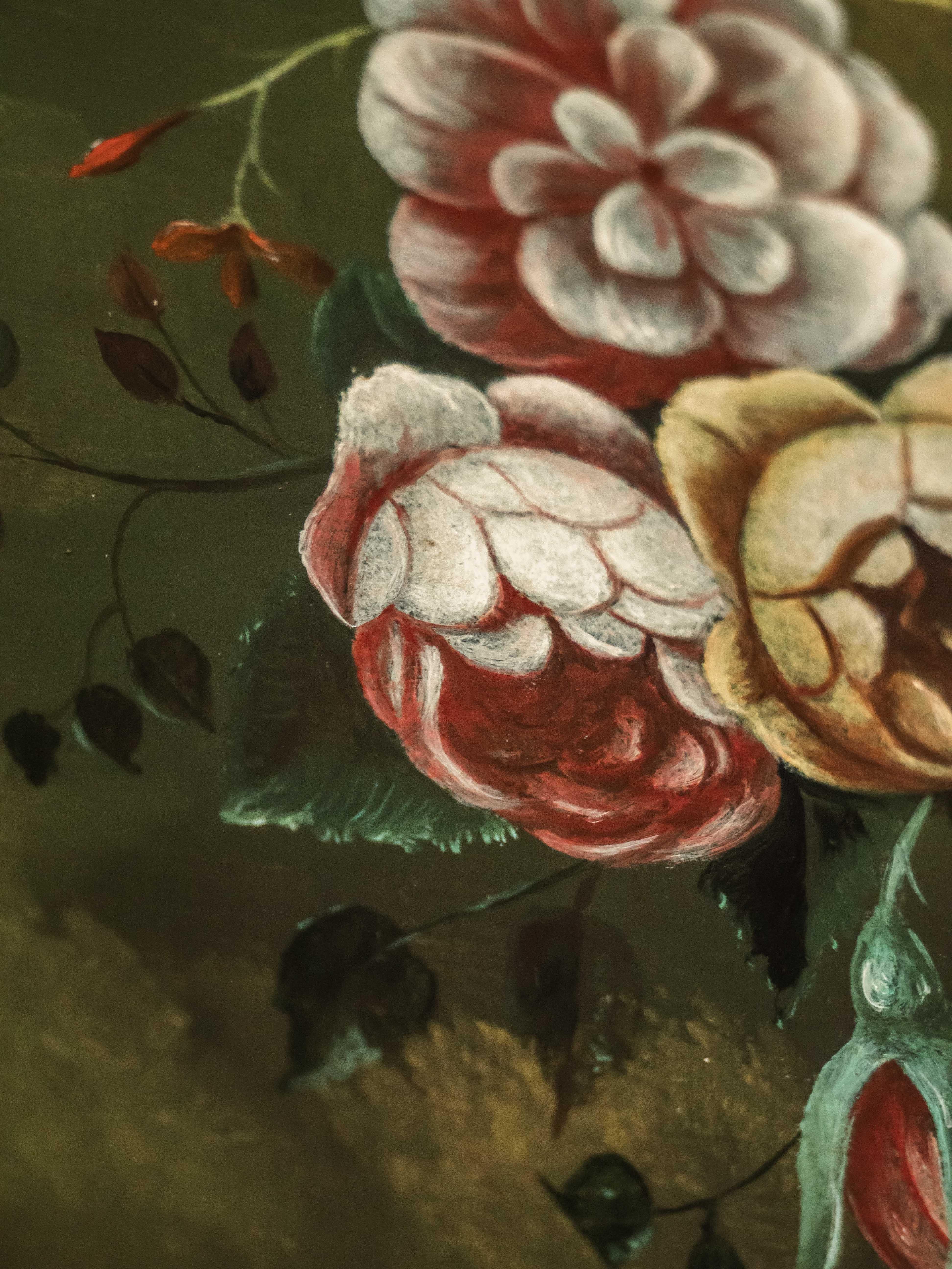 Canvas Floral still life in Renaissance style 78.5 X 69 cm For Sale