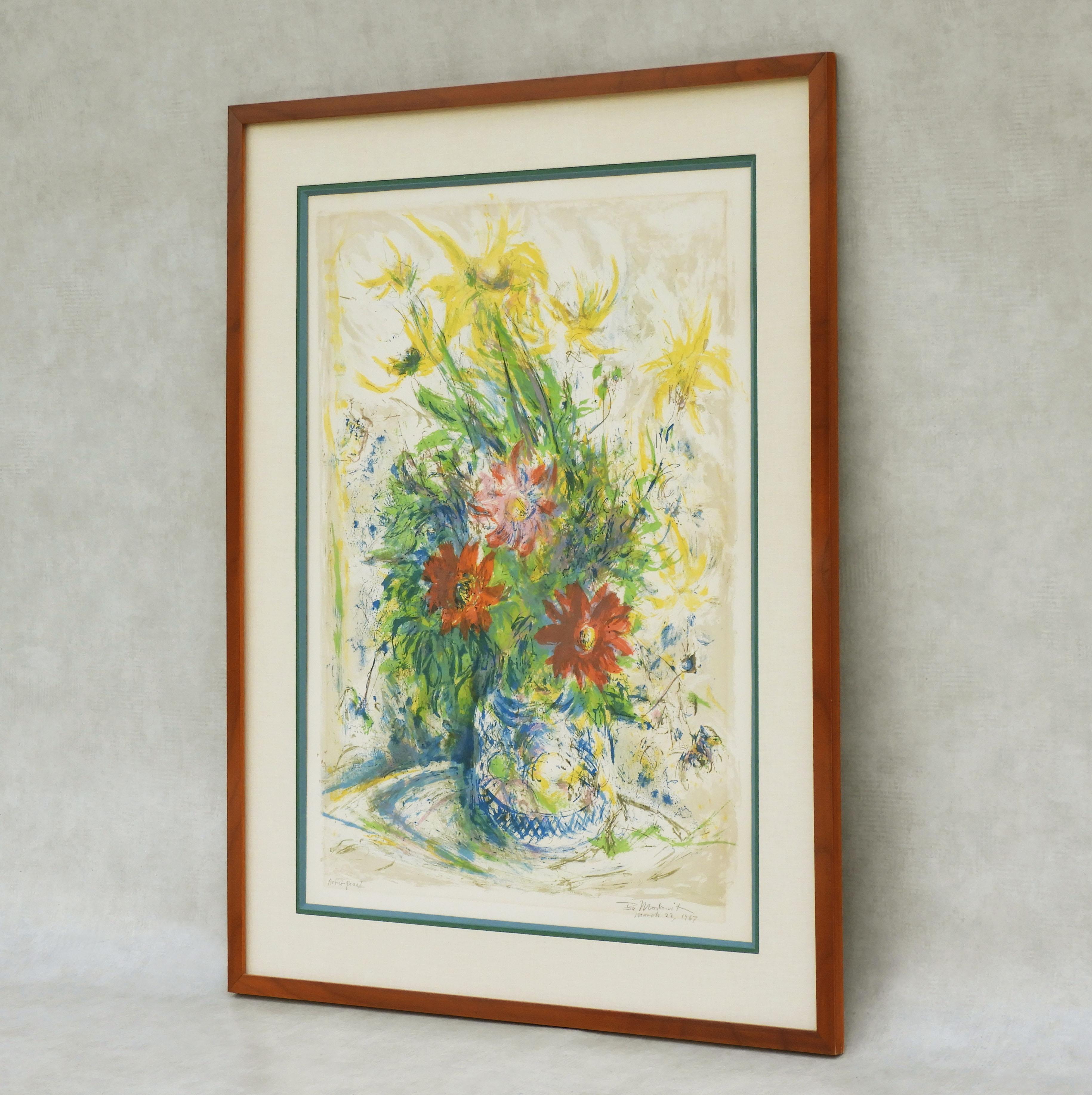 Blumenlithographie „Stillleben mit Blumen“ von Ira Moskowitz (Mitte des 20. Jahrhunderts) im Angebot
