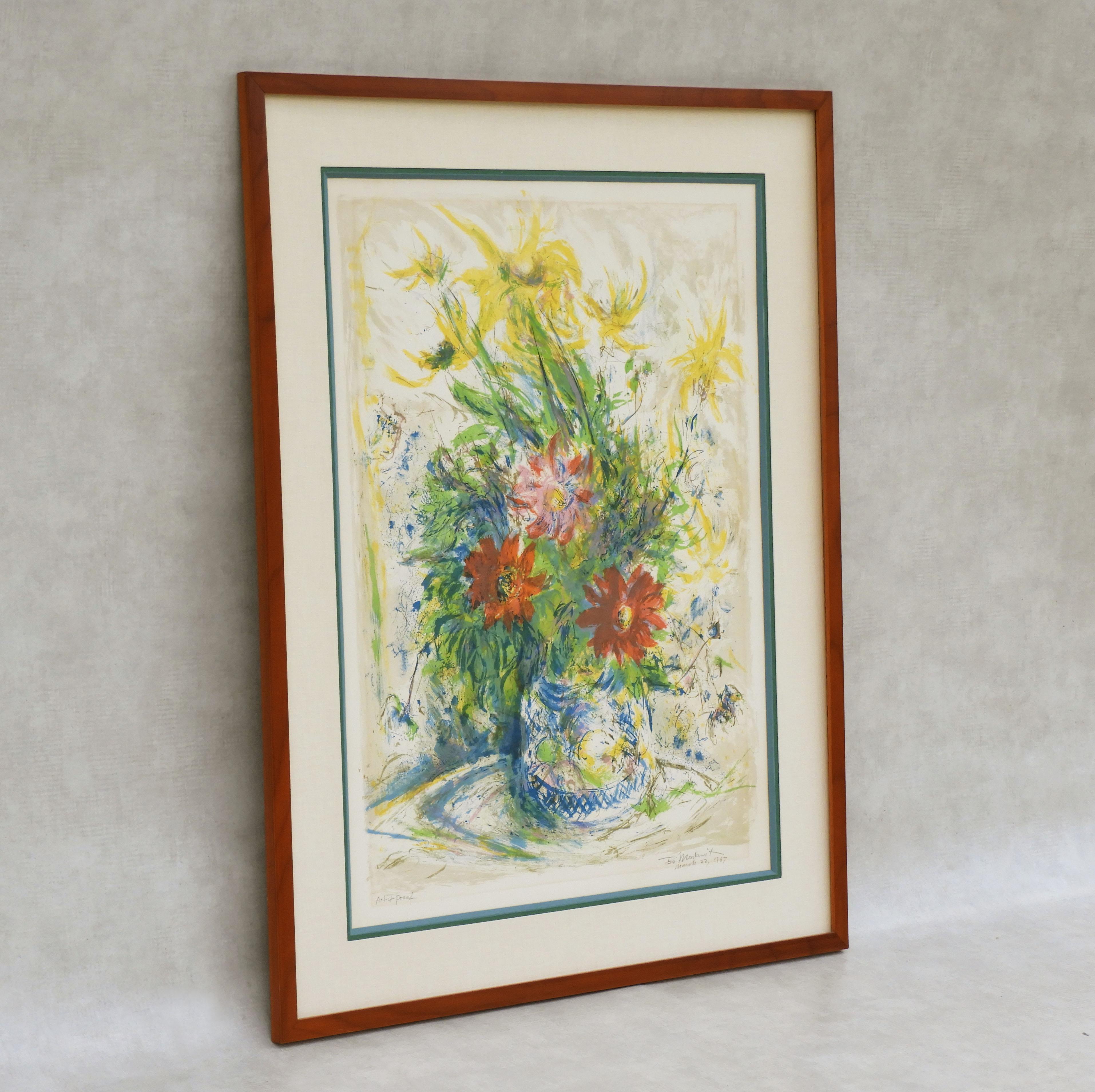 Blumenlithographie „Stillleben mit Blumen“ von Ira Moskowitz (Plexiglas) im Angebot