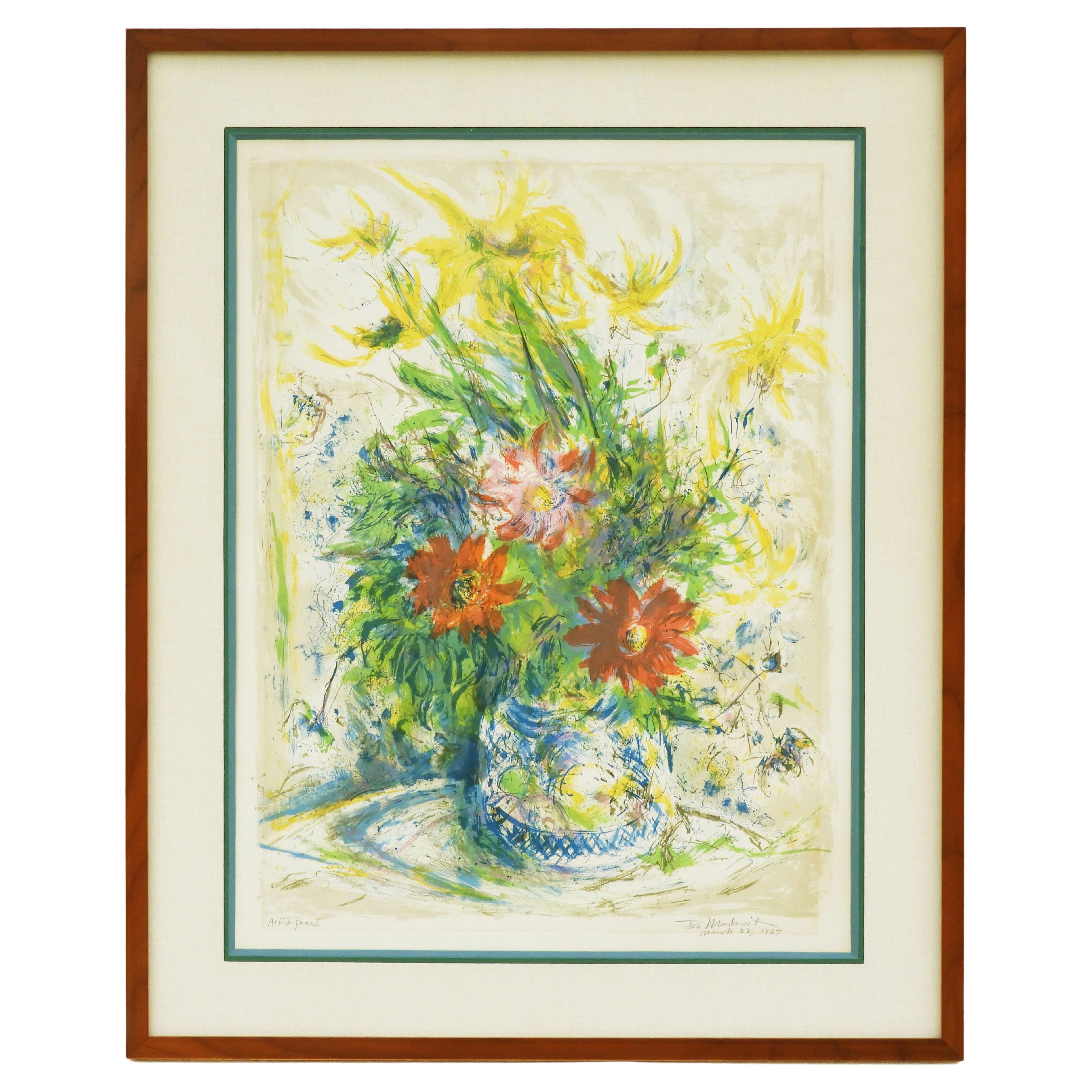 Nature morte florale lithographie d'Ira Moskowitz en vente