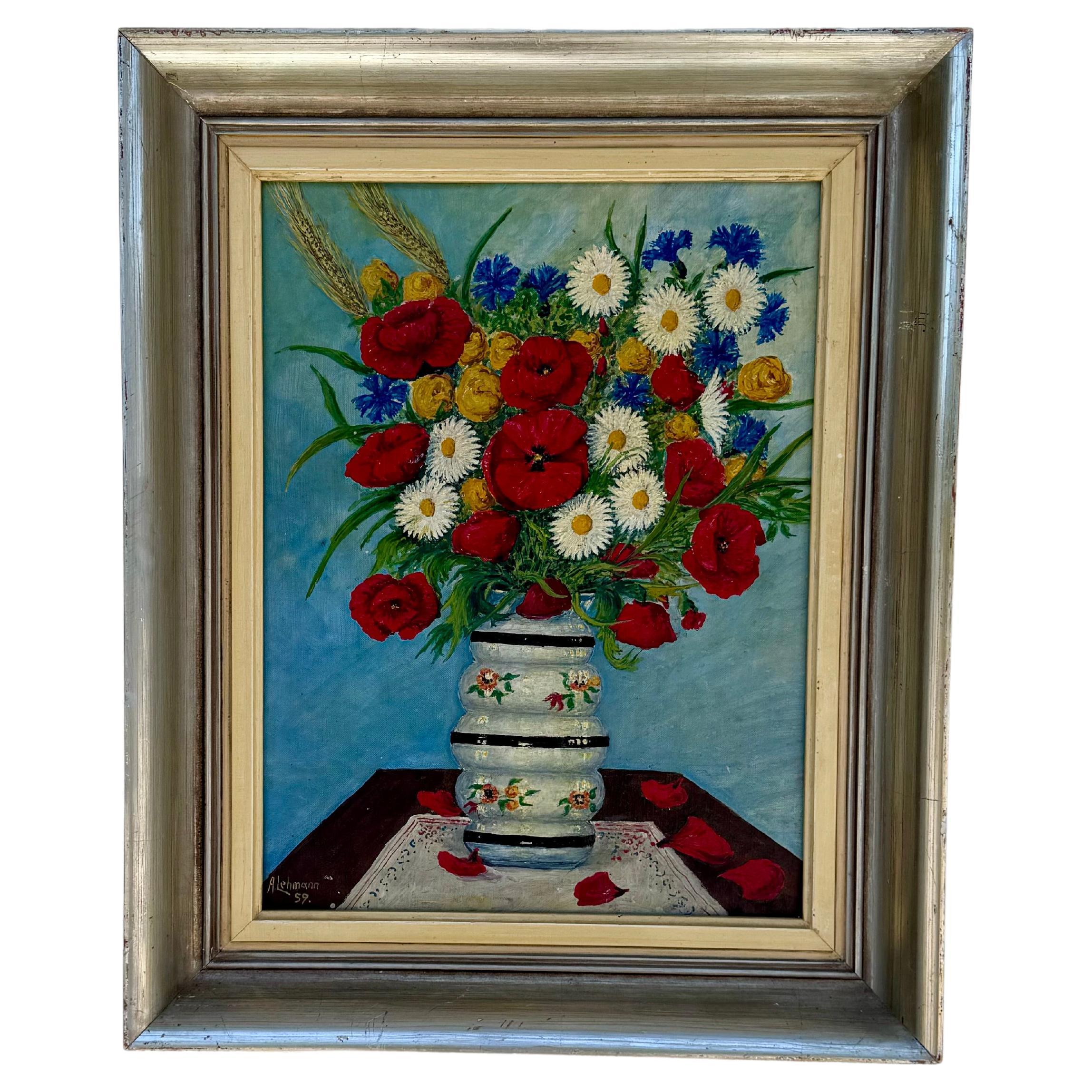 Blumenstillleben Öl auf Leinwand Circa Alfred Lehmann (1899-1979) Circa 1959 im Angebot