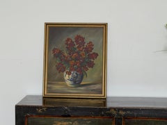 Bodegón floral Óleo sobre lienzo, Firmado, Europeo, Mediados del siglo XX
