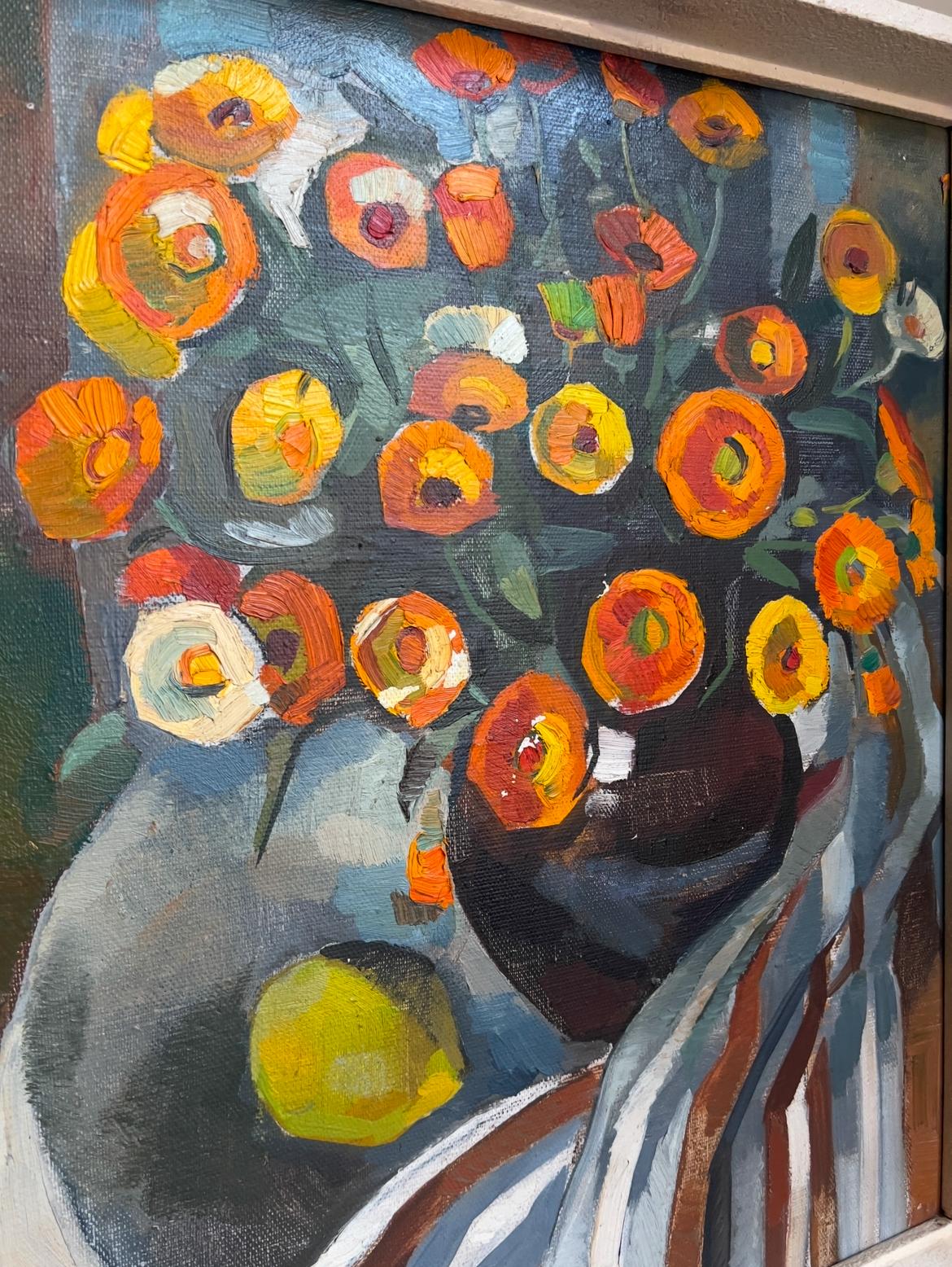 Mid-Century Modern Floral Still Life Oil Painting by Maira Veisbārde, Latvia, 1981 For Sale