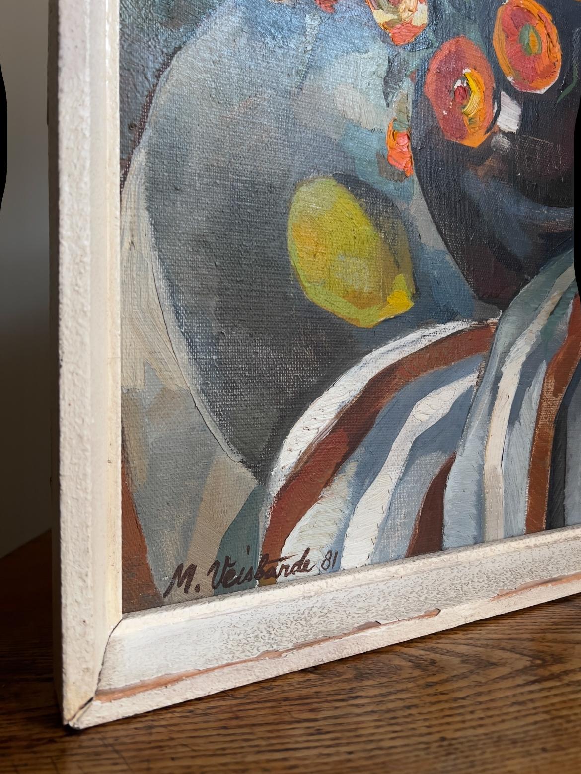 Latvian Floral Still Life Oil Painting by Maira Veisbārde, Latvia, 1981 For Sale
